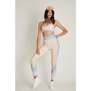 LoveShackFancy Pastel Floral High-Waist Leggings in Blue & Cream